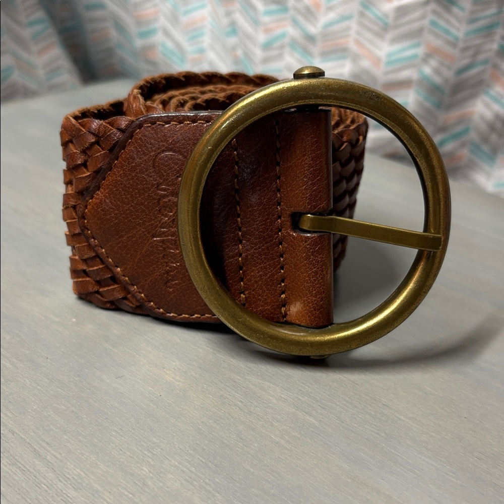Vintage Braided Brown Leather Belt with Brass Round Buckle - Unbranded - Picture 7 of 7
